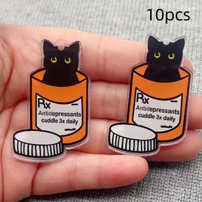 Jewelry Making Earrings - 10pcs acrylic medicine cat pendant, DIY