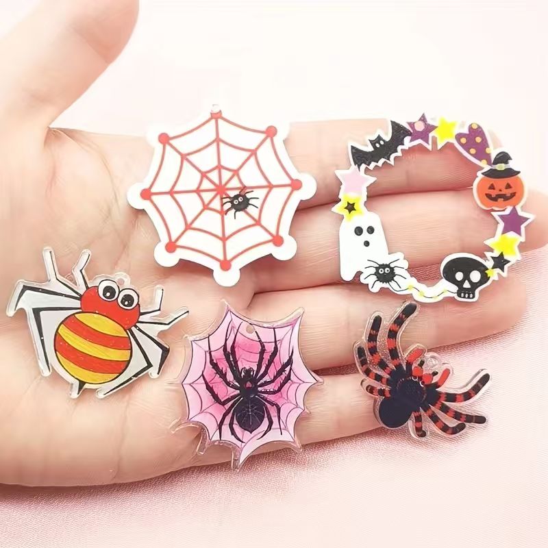 Jewelry Making Earrings - 10pcs acrylic Halloween spider pendant, DIY