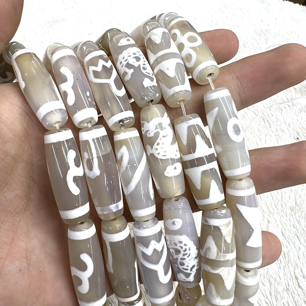 Jewelry Making Store - 30mm White Tibentan 12 Patterns Dzi