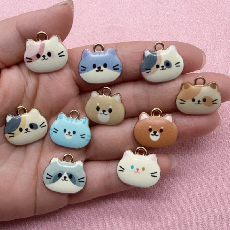 Jewelry Making Earrings - 12pcs Printed Cat Head Alloy Drip