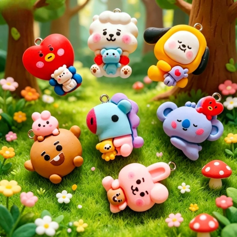 7pcs BT21 Resin Cartoon Charm  - Jewelry Making Earrings recension och pris